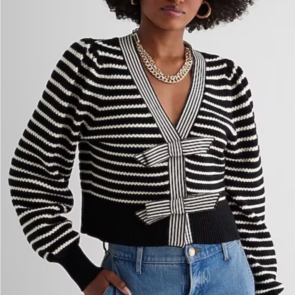 Express Striped Bow Cardigan